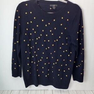J Crew Star Embroidered 100% Merino Wool Crewneck Sweater
